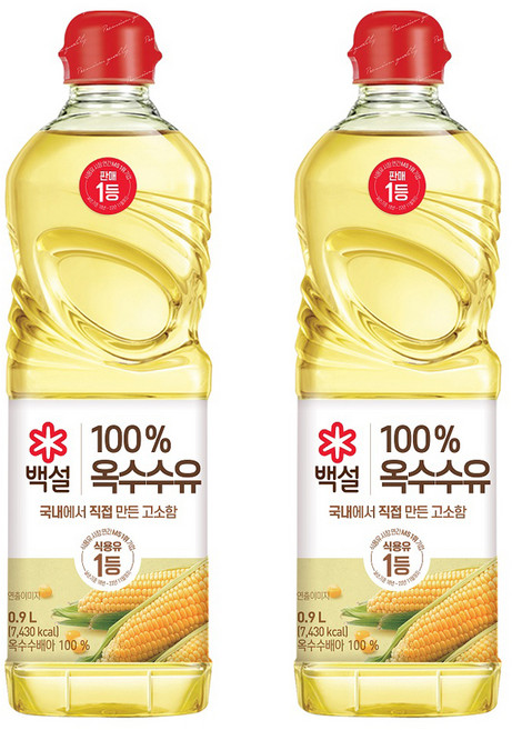 백설 옥수수유, 900ml, 2개