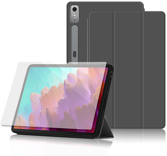 칸탐 레노버 샤오신패드 프로 12.7 커버 케이스 + 강화유리 필름 세트, 그레이, 1세트
