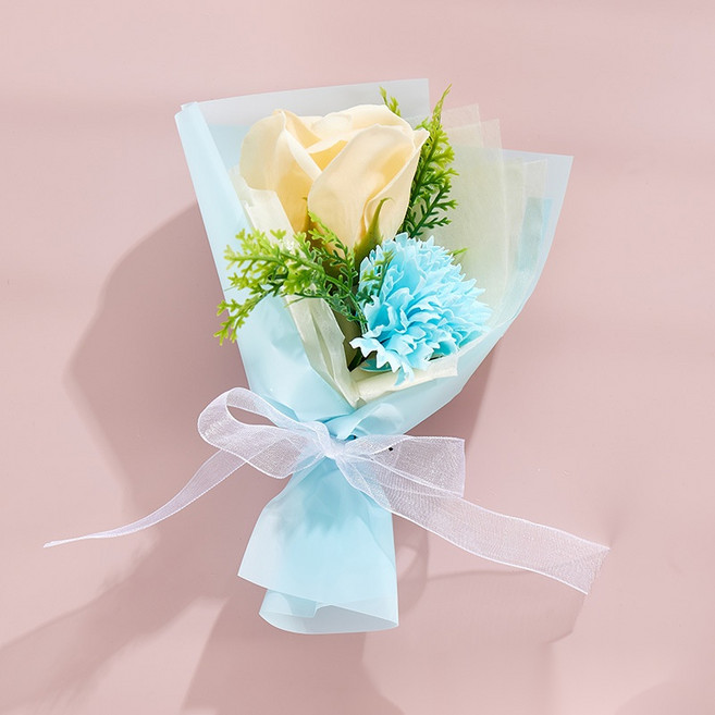 marketpia 納骨塔追思人造花迷你花束, 15 藍色蓋康乃馨玫瑰