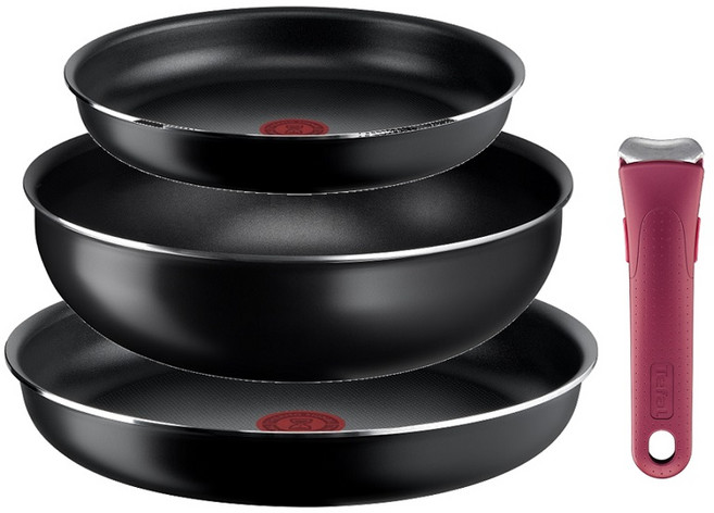테팔 인덕션 매직핸즈 이지 쿡앤클린 4종 세트, 블랙 + 레드서프라이즈, 프라이팬24cm + 프라이팬28cm + 볶음팬26cm + 분리형손잡이, 4개