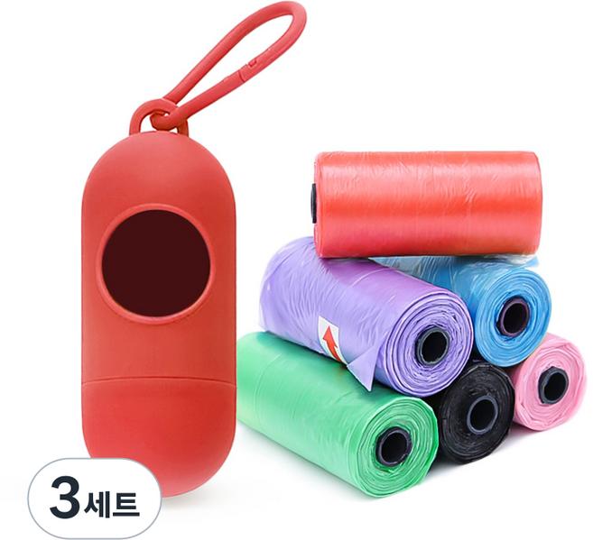 펫투비 반려동물 배변 봉투 케이스 + 리필백 세트, 레드 + 랜덤 발송, 90개입, 3세트