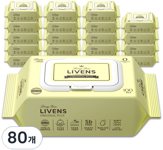 리벤스 NEW 오리지널 플러스 에디션 도톰한 엠보싱 물티슈 캡형, 50g, 100매, 80개