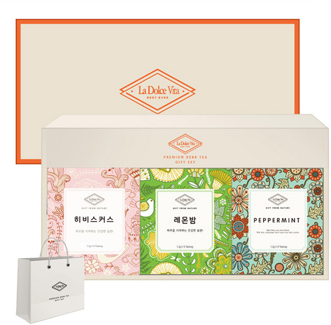 라돌체비타 프리미엄 허브차 3종 선물세트 + 쇼핑백, 1세트