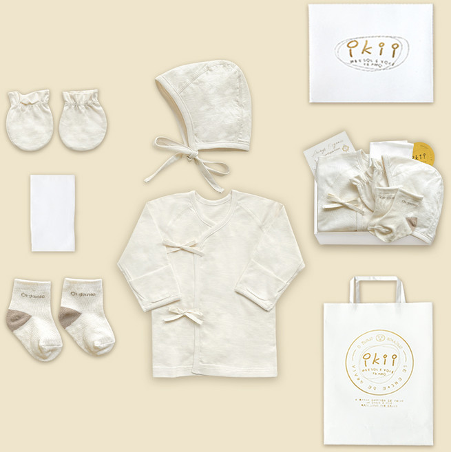 ikii 유아용 오가닉 5종 출산 선물세트 긴소매 선물포장 + 쇼핑백