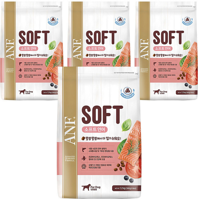 ANF 전연령용 독 소프트사료, 연어, 1.2kg, 4개