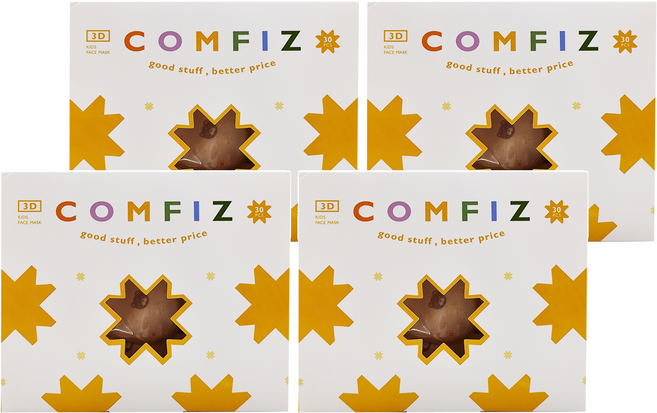 COMFIZ 康菲 幼幼3D醫療口罩 10.6 x 9.9cm 兒童 1~3歲, 熊寶貝 棕色, 30片, 4盒
