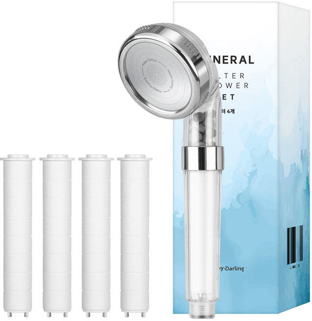 해피달링 미네랄 4단 필터 샤워기헤드 + 필터4p 세트, 1개, 혼합색상
