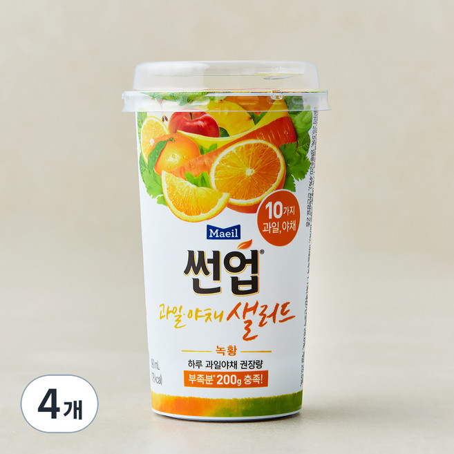 썬업 과일야채 샐러드주스 녹황, 190ml, 4개