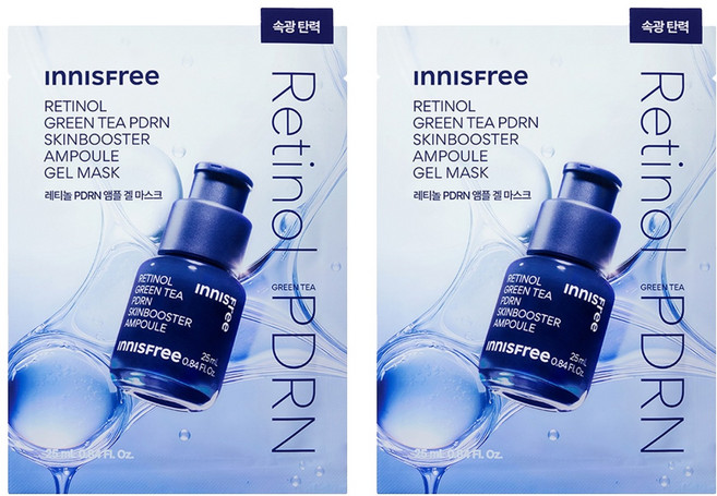 이니스프리 레티놀 그린티 PDRN 스킨부스터 앰플 겔 마스크 25ml, 1개입, 2개