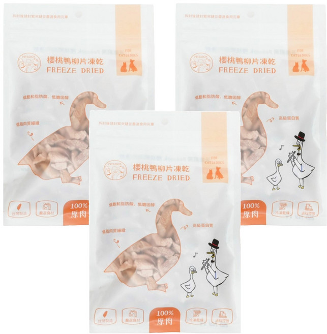 PETCOOK 派庫廚房 3個月以上 凍乾 犬貓通用, 櫻桃鴨柳片, 40g, 3包