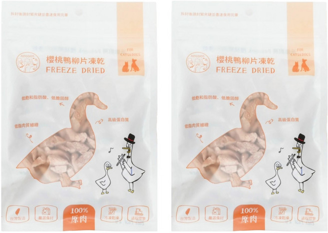 PETCOOK 派庫廚房 3個月以上 凍乾 犬貓通用, 櫻桃鴨柳片, 40g, 2包