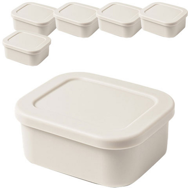 키친팩토리 파스텔 실리콘 사각 밀폐용기 아이보리, 6개, 150ml