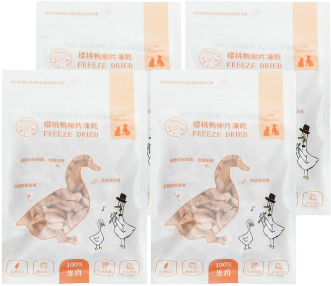 PETCOOK 派庫廚房 3個月以上 凍乾 犬貓通用, 櫻桃鴨柳片, 40g, 4包