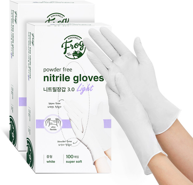 프로그 파우더프리 3.0 니트릴장갑, 화이트, M, 2개