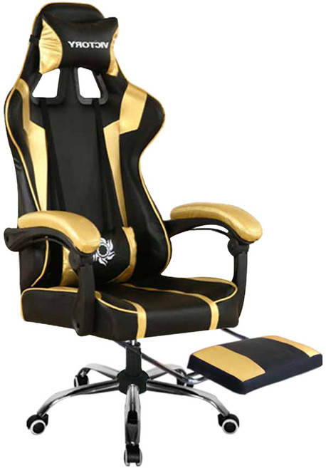 C-FLY 時尚家居 賽車電競皮椅 升級擱腳抬, 黑金色