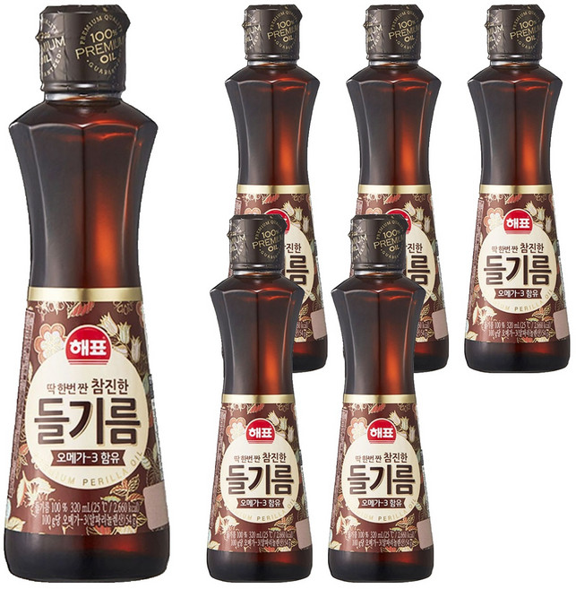 해표 참진한 들기름, 320ml, 6개