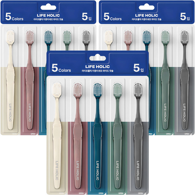 라이프홀릭 이중미세모 와이드 칫솔, 5개입, 3세트