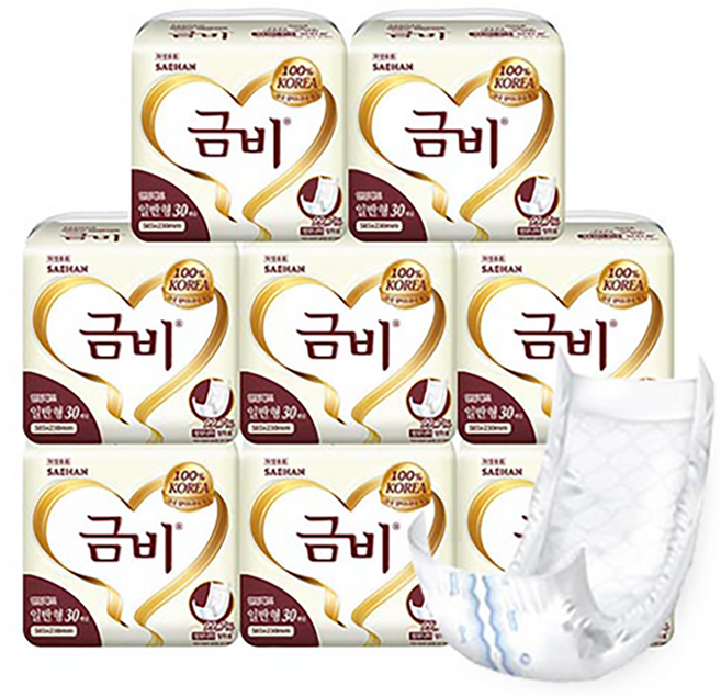 금비 남녀공용 실버 일반형 성인기저귀, 30개입, 8개