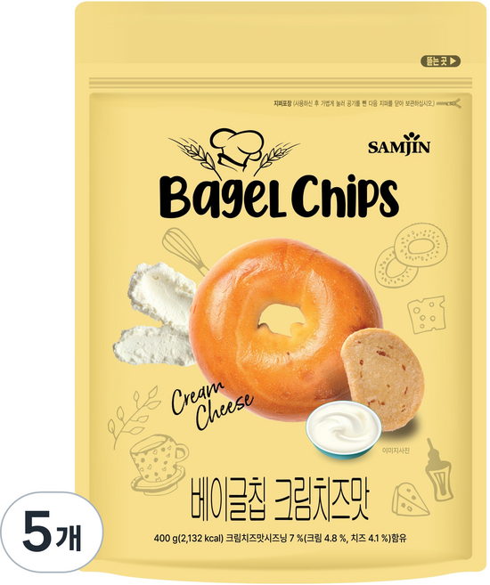 SAMJIN 三進 貝果脆片 奶油起司口味, 5包, 400g