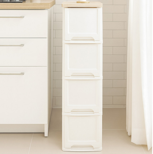 보노하우스 어반 우드상판 슬림 서랍장, 화이트, 4단