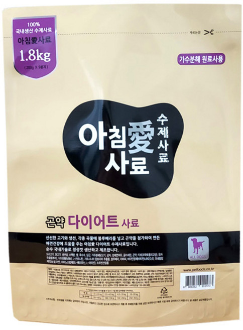 아침애사료 강아지 수제 기능성 사료, 오리, 1.8kg, 1개