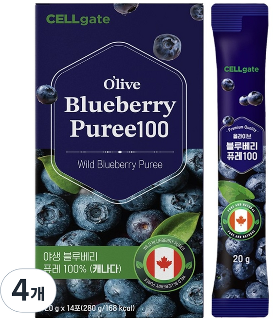 셀게이트 올라이브 야생 블루베리 퓨레 100%, 280g, 4개