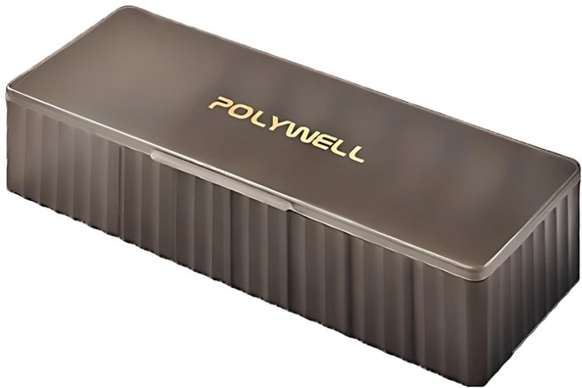 POLYWELL 寶利威爾 3C線材7格收納盒 PP塑膠材質 卡扣上蓋 充電線 充電器 飾品 文具 小零件收納 PW15-T65-0645, 1個, 透明黑