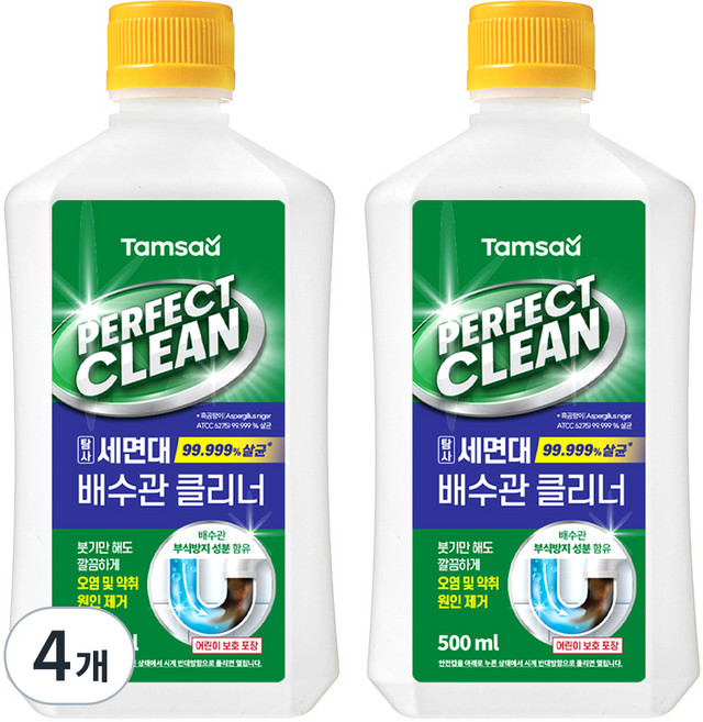 탐사 겔타입 퍼펙트 클린 세면대 배수관 클리너 살균 99.999% 부식방지성분 함유, 500ml, 4개