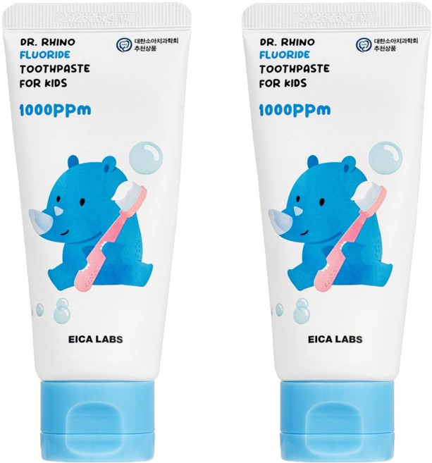 에이카랩스 어린이 고불소 코뿔소 치약 청포도향 1000ppm, 60g, 2개