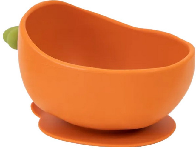 PiYOPiYO 黃色小鴨 鉑金矽膠大吸力嬰兒副食學習蘿蔔碗 15 x 10 x 9cm, 橘色, 1個
