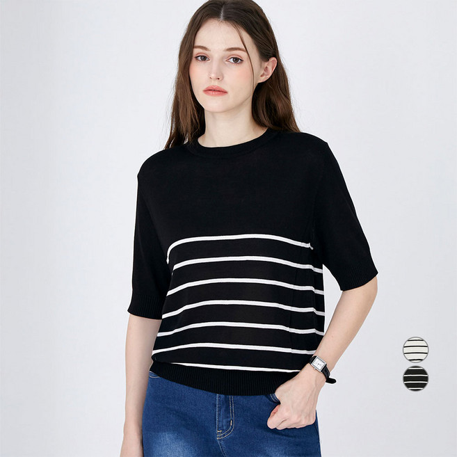 ELLE PARIS 루즈핏 썸머 반소매 스트라이프