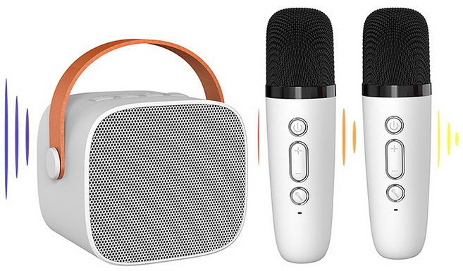 홈플래닛 무선 블루투스 노래방 듀얼 마이크 + 스피커 세트, 화이트, P2