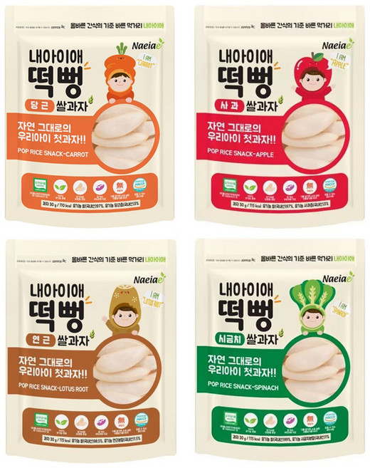 Naeiae 綜合米餅組 30g 4包, 南瓜口味 + 地瓜口味 + 蘋果口味 + 水梨口味, 120g, 1組