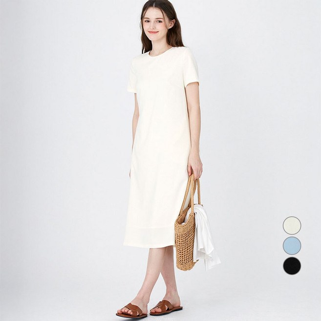 ELLE PARIS 여성용 바스락 오픈백 숏슬리브 롱원피스