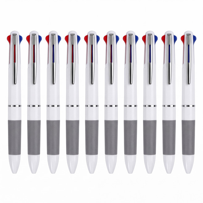 홀리픽 3색 볼펜 세트, 화이트(볼펜), 블랙 + 레드 + 블루(잉크), 10개