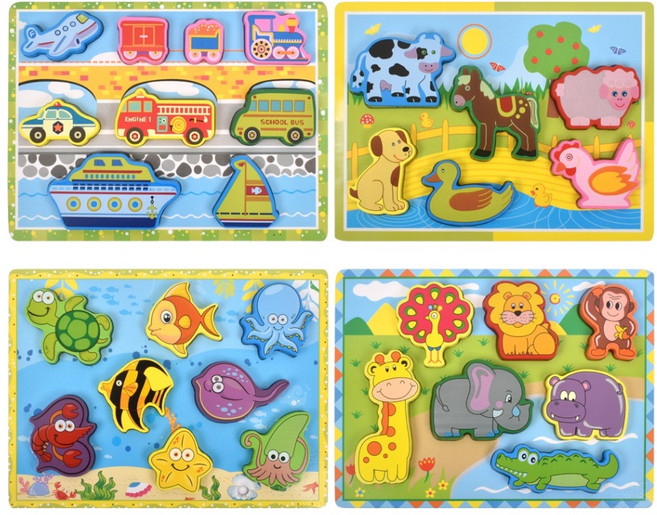 목제 입체퍼즐 가축 + 동물 + 바다 + 교통 4종세트, 1세트, 30피스