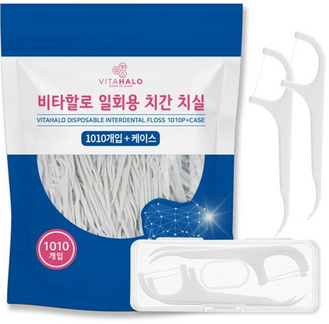 VITAHALO 拋棄式牙線棒 1010支 + 收納盒, 74mm, 1組