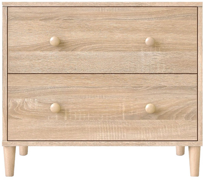 HOPMA 合馬家具 美背伍德實木腳斗櫃 北歐實木二抽斗櫃 漂流木色 1個, 淺橡木, 2層