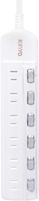 Kinyo 延長線 6開6插2孔 CG266-6, 1.8m, 白色, 1個