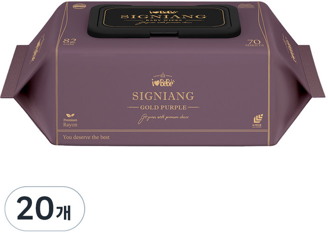 아이러브베베 시그니앙 골드퍼플 물티슈 캡형, 82g, 70매, 20개