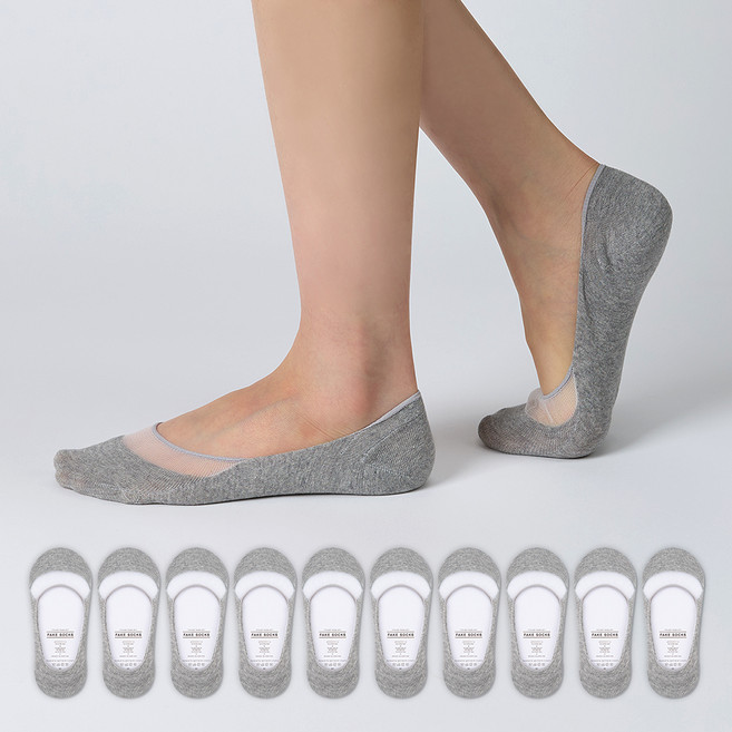 GGRN 여성용 발등 시원한 시스루 풋커버 페이크삭스 10켤레 세트