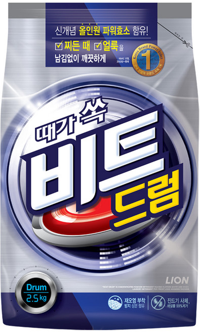 비트 때가 쏙 드럼용 분말세제 본품, 2.5kg, 1개