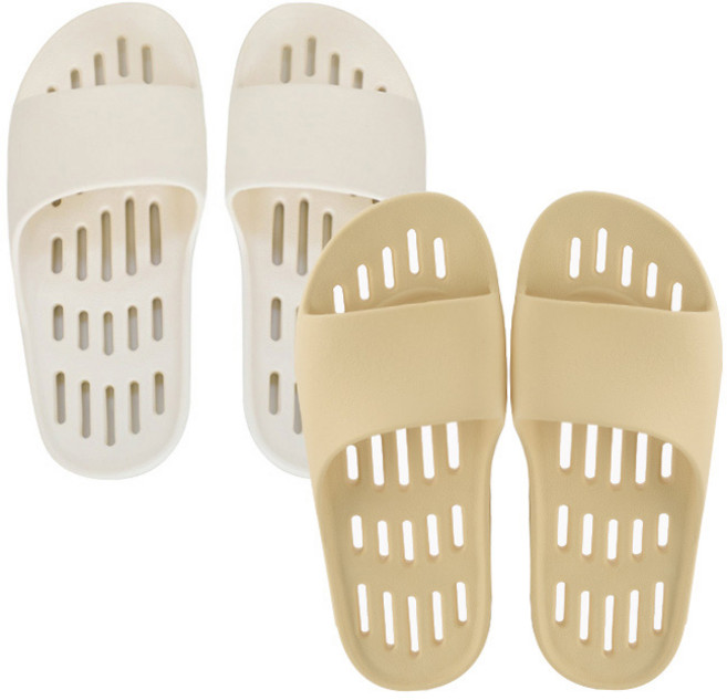 샤바스 국내산 부드러운 플랫 물빠짐 욕실화 2p, 화이트 + 샌드베이지, 1세트