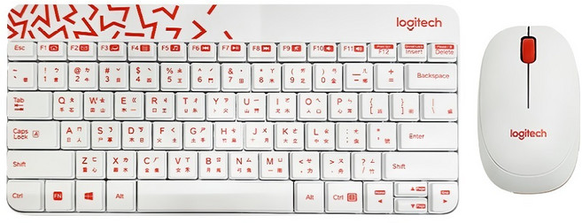 logitech 羅技 Nano 無線鍵盤滑鼠組, MK240, 白色 + 紅色, 無數字鍵盤