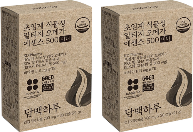 담백하루 초임계 식물성 알티지 오메가 에센스 500 미니 21g, 30정, 2개