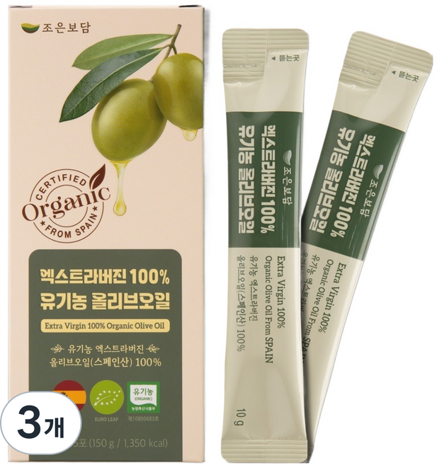조은보담 엑스트라버진 100% 유기농 올리브 오일 15p, 150g, 3개