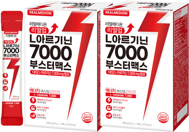 리얼메디온 리얼업 L 아르기닌 7000 부스터 맥스, 2개, 280g