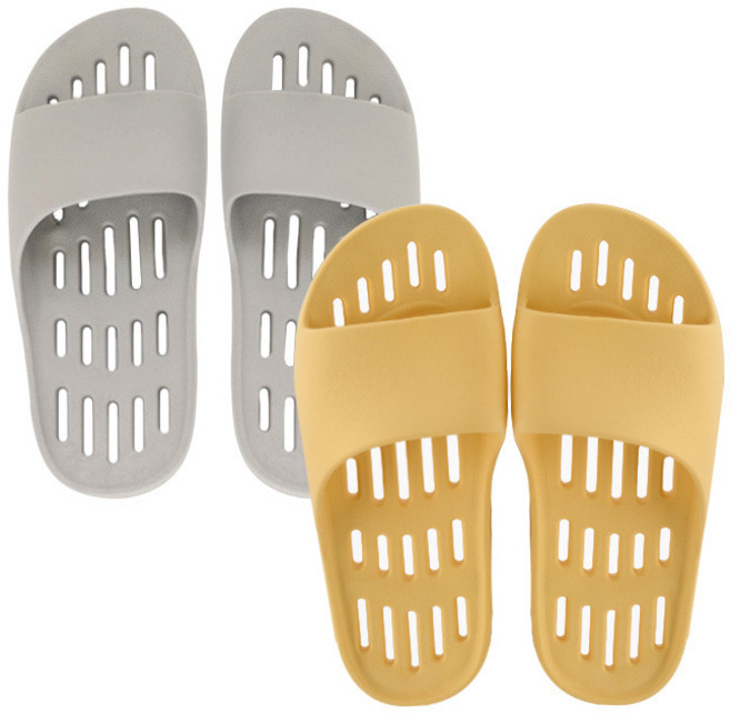 샤바스 부드러운 플랫 물빠짐 욕실화 2p, 라이트그레이 + 버터, 1세트