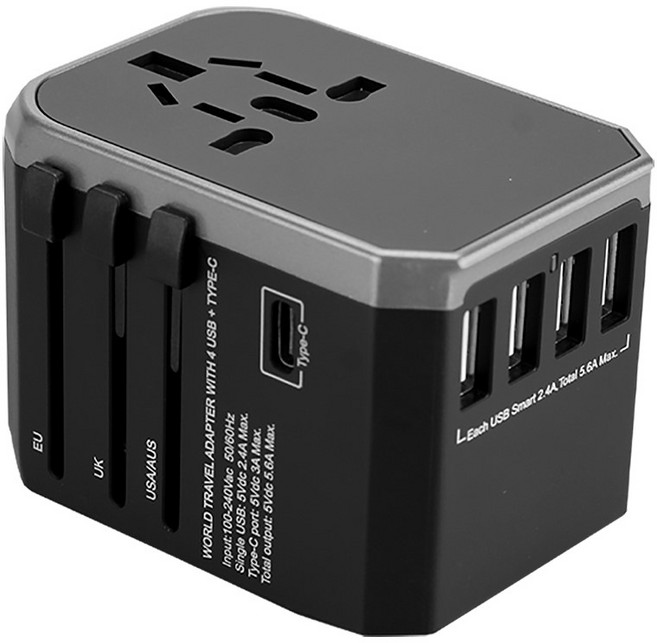 8A國際通用旅行轉接頭 太空灰 1個 多USB充電孔 旅行配件 電源轉接器