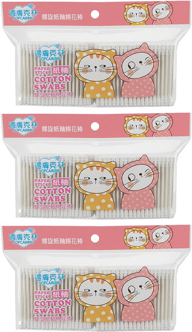 適膚克林 螺旋紙軸棉棒, 400支, 3包